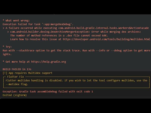[!] App requires Multidex support | flutter | error