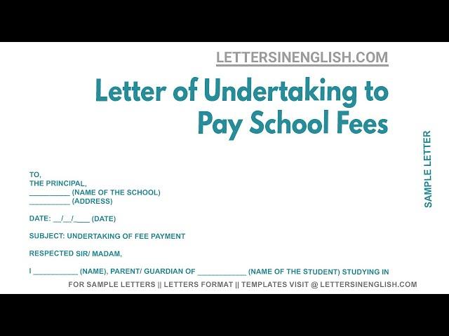 Letter Of Undertaking To Pay School Fees - Sample Undertaking Letter to School for Fees Payment