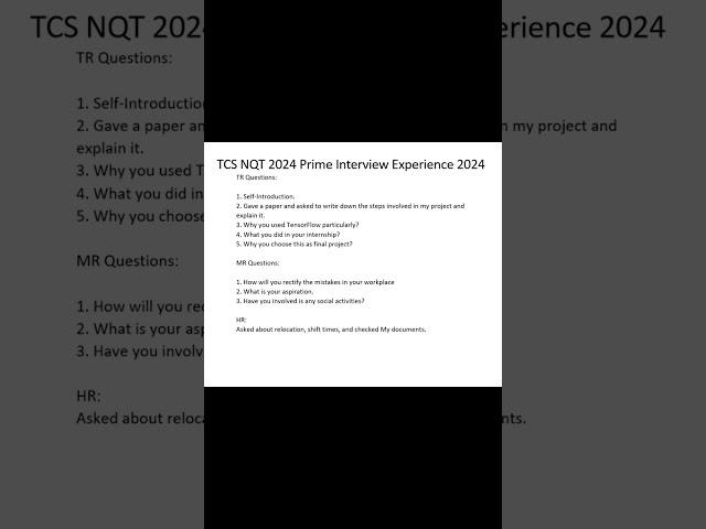 TCS NQT 2024 Prime Interview Experience