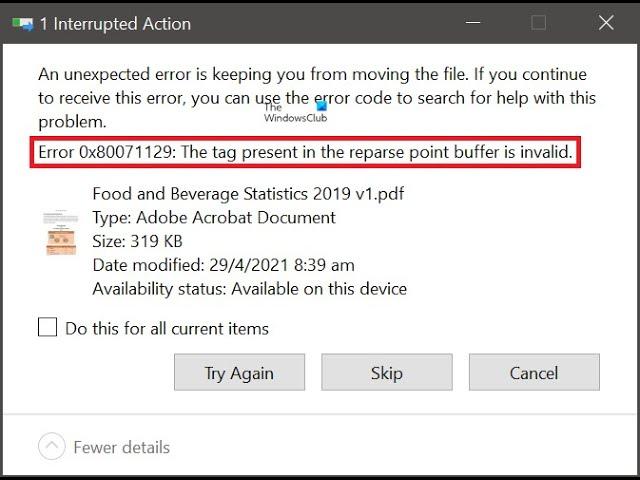 Fix Error 0x80071129 The Tag Present In The Reparse Point Buffer Is Invalid OneDrive