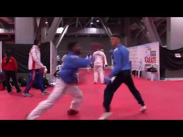 Luigi BUSA warming up before the bronze medal fight. 2015 European Karate Championships