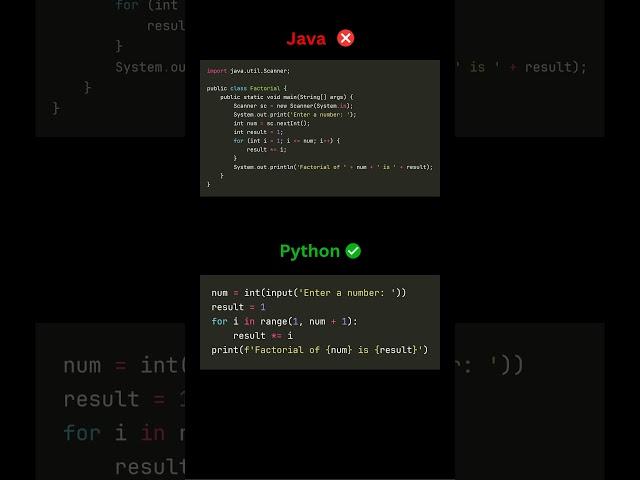 Java vs Python: Factorial Algorithm Comparison #DeveloperComparison