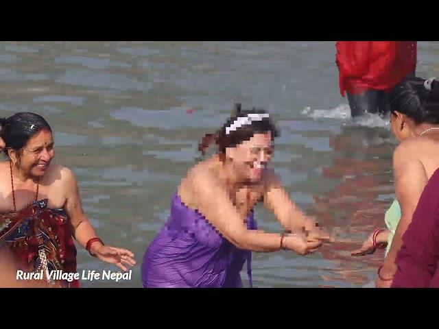 Open Holy Bath | Debaghat Snan |Nepali Village People Holy Bath In Holy shrine Place  Benidham.