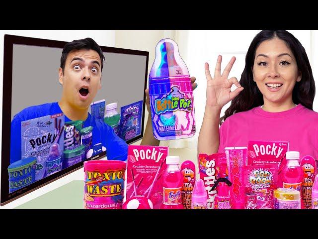 PINK VS BLUE FOOD CHALLENGE | EATING ONLY 1 COLOR SNACK IN 24 HOURS BY SWEEDEE