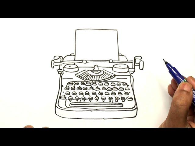 How to draw a Typewriter. Easy Typewriter drawing. Typewriter drawing and illustration.