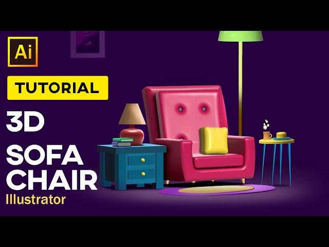 How to make 3D Sofa Chair in Adobe Illustrator | EASY 3D