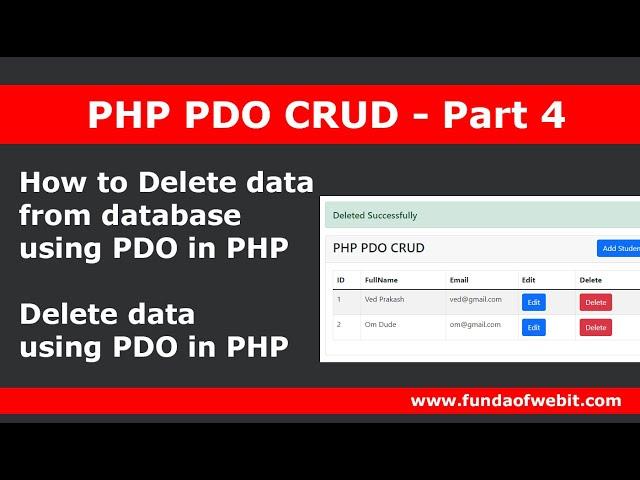 PHP PDO CRUD 4: How to Delete data from database using pdo in php | Delete data using PDO in PHP