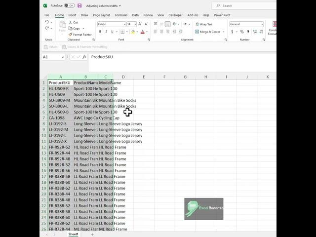 Excel shortcut to adjust column width automatically