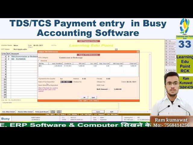 33 TDS Payment entry  in Busy Accounting Software