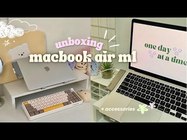 macbook air m1 unboxing (in 2024) | my first macbook!  + essential accessories