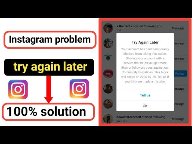 Instagram try again later 2020 | how to fix action blocked On Instagram,try again later