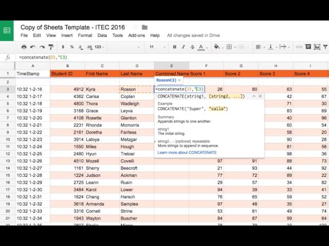 Concatenate Function in Google Sheets