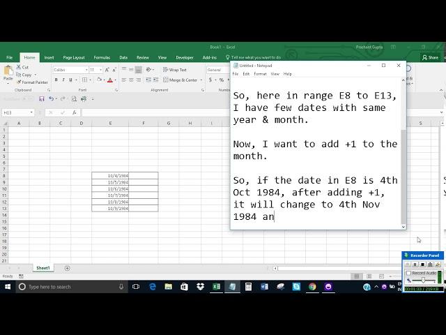 Change only the month component of date from a range of dates in Excel