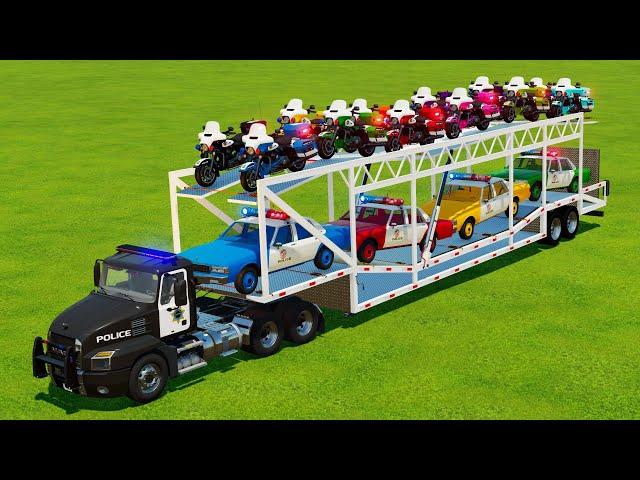 LOAD & TRANSPORT POLICE CARS & MOTORCYCLES WITH MACK POLICE TRUCK - Farming Simulator 22