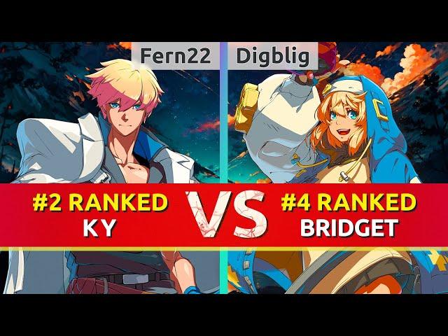 GGST ▰ Fern22 (#2 Ranked Ky) vs Digblig (#4 Ranked Bridget). High Level Gameplay