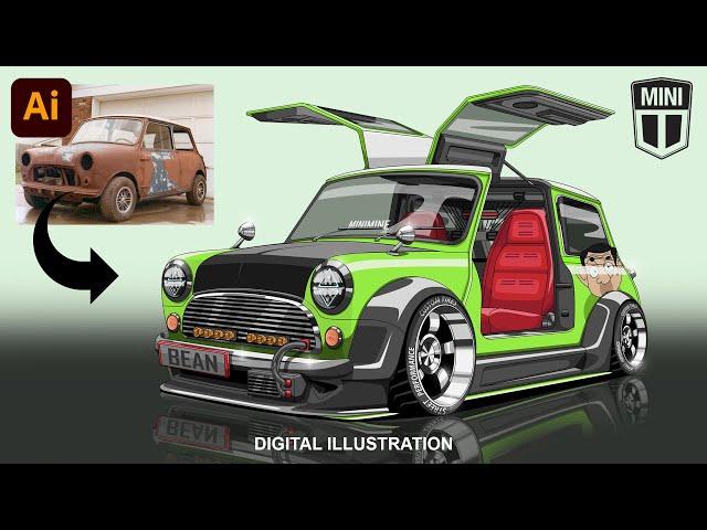 Adobe Illustrator | MINI 1000 | Mr. Bean | Illustrator tutorial | Modified | how to draw car. #fyp