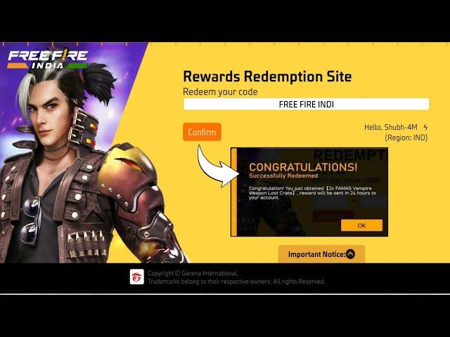 Finally FREE FIRE INDIA   Redeem Code