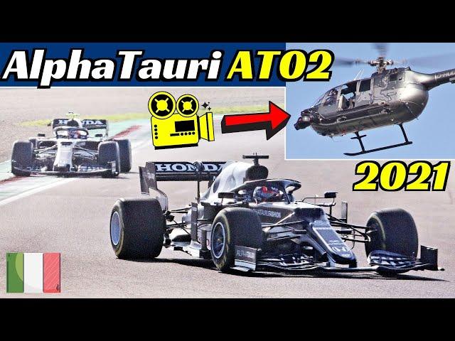 2021 AlphaTauri-Honda AT02 F1 + Toro Rosso STR14 Parade - Imola Filming Day with Helicopter 字幕付きの動画