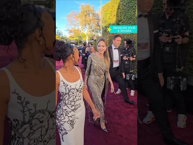 ANGELINA JOLIE GOLDEN GLOBES ARRIVALS RED CARPET WITH DAUGHTER ZAHARA