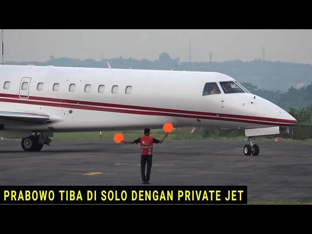 Kedatangan Pesawat Jet Pribadi Membawa Menhan Prabowo di Bandara Adi Soemarmo Solo  Hadiri Undangan