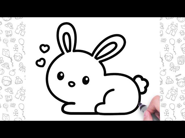 Very Easy Rabbit Drawing Step by Step | Cute Animals Drawing For Kids