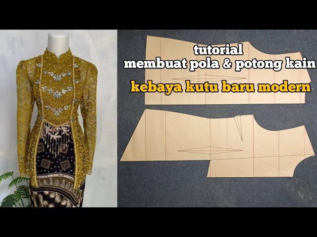 membuat pola kebaya kutu baru model retsleting belakang dan kerah sanghai