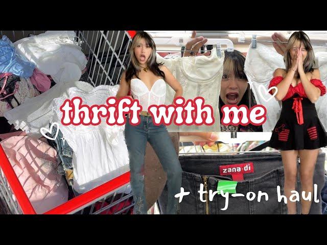 THRIFT WITH ME @ 7 AM + try on haul (at home this time 🫣)!! Corsets, y2k, & more! 