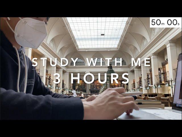 STUDY WITH ME: 3 Hours (50/10) | University Library, No Music, Background Noise, Realtime