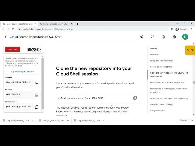 Cloud Source Repositories: Qwik Start | 100% score