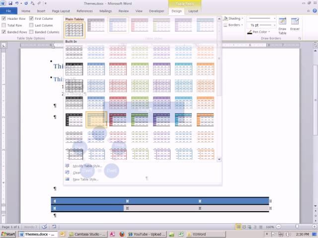 Office 2010 Class #13: Word Theme affects Shapes, Tables, Smart Art, Numbered Lists and Styles