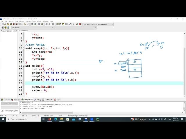 2. Call by Reference  - Write a C program to swap two numbers