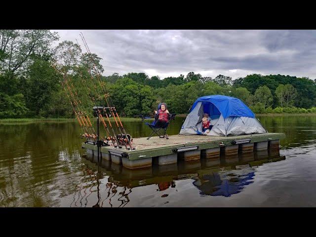 Catfishing & Camping on Floating Fishing Dock - Cheap Fishing Boat