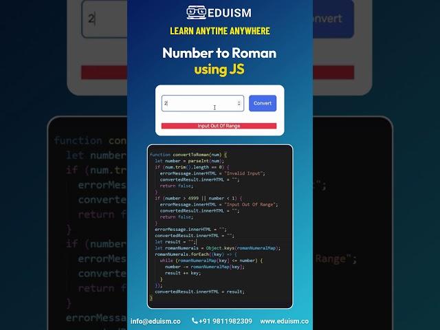 Number to Roman using JS!#coding #javascript #js #programminglanguage #cssbeginners #css #html #ai