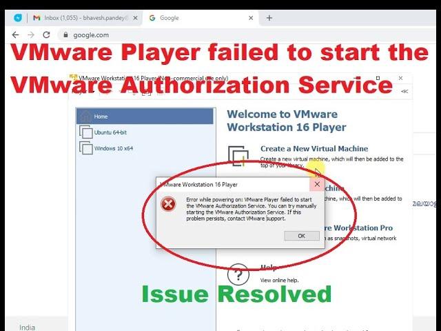 Error while powering on: VMware Player failed to start the VMware Authorization Service. | SOLVED |