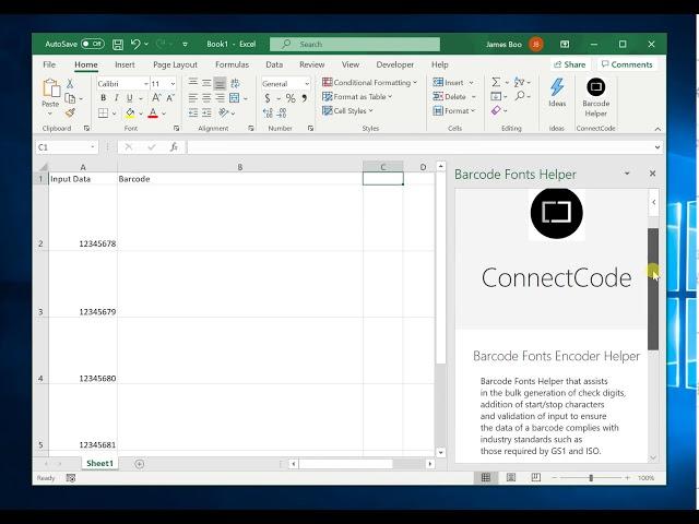 How to create barcodes in Office 365 Excel using fonts for free?