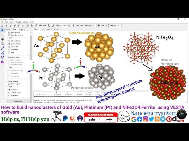 How to build nanoclusters of Gold (Au), Platinum (Pt) and NiFe2O4 Ferrite  using VESTA software