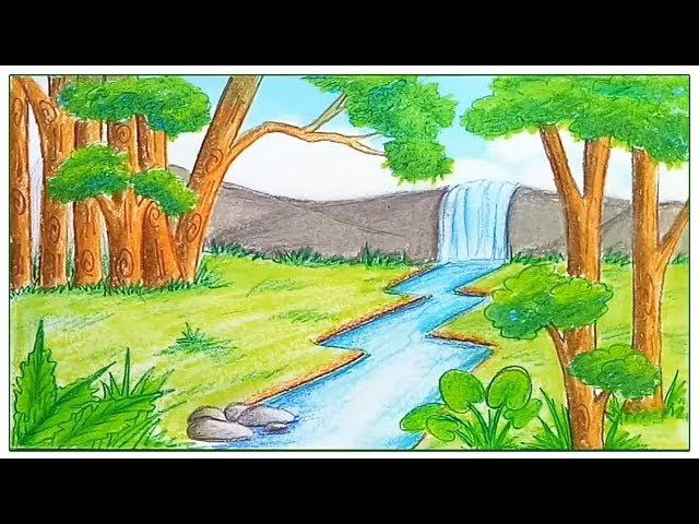 How to draw  scenery of rainforest  step by step