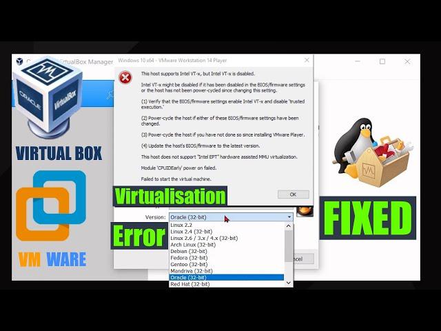 Fixed:64 bit option not available in virtual box , Virtualisation error in VM ware