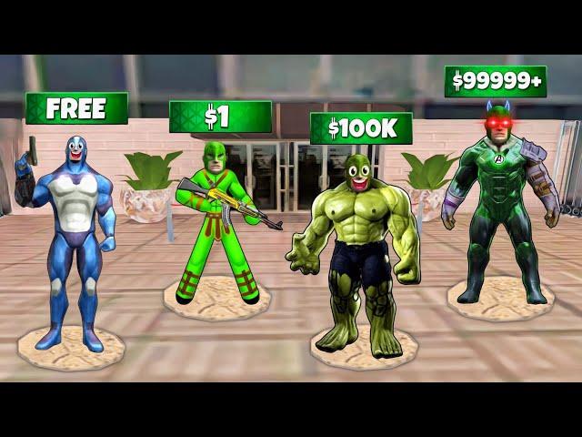 $1 ROPE HERO HULK Vs $1,000,000 ROPE HERO SUPER HULK In VICE TOWN