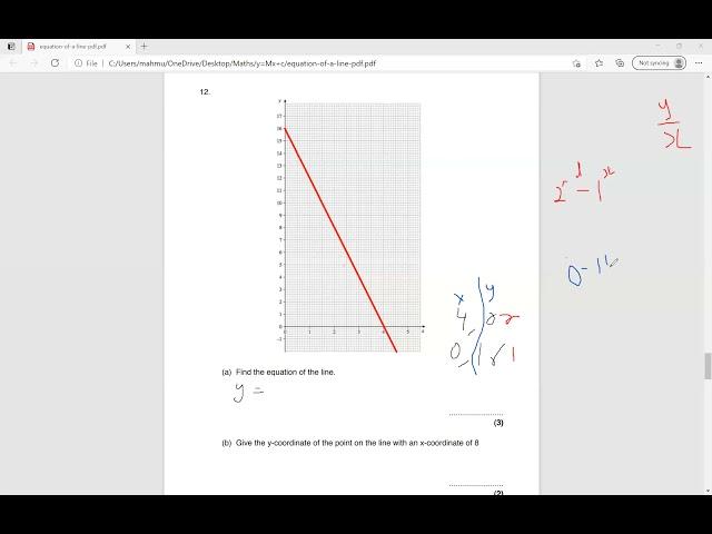 The Equation of a Straight Line (y=mx+c) part 1