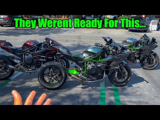 THREE Ninja H2 's SHUT DOWN An Exotic Car Show 