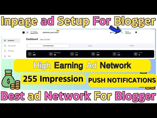 Push ad Setup For Blogger | High Earning ad For Blogger | Best ad Network For Blogger