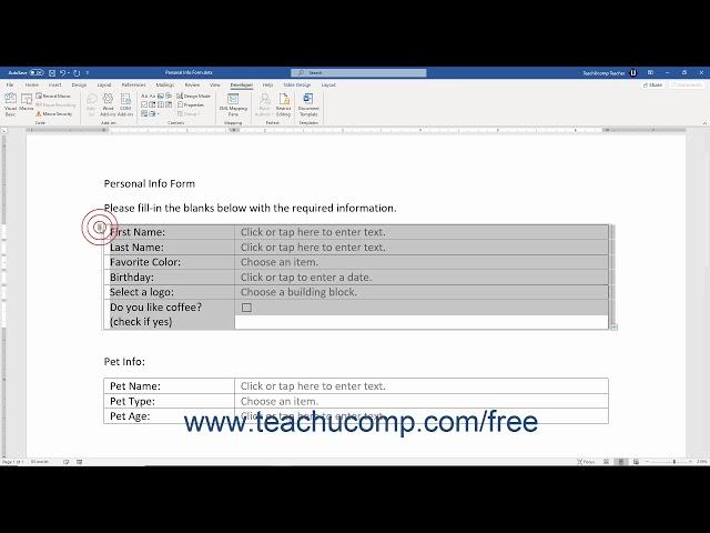 Word 2019 and 365 Tutorial Repeating Section Content Control Microsoft Training