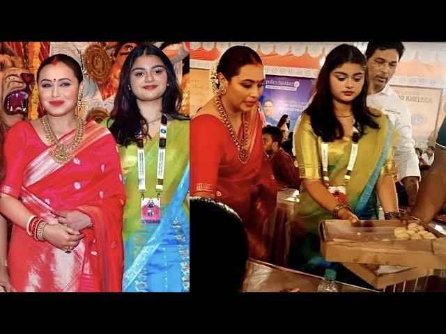 Rani Mukherjee celebrates Durga Puja with her beautiful Daughter Adira Chopra at Durga Pandal