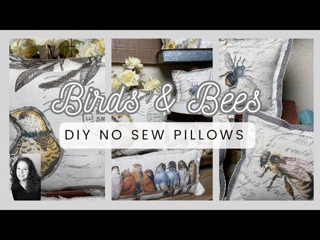 No Sew Mini Pillows For Spring // IOD Transfers & Stamps // Decoupage // Birds & Bees // Fun & Easy