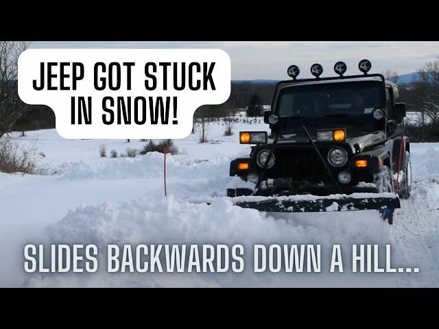 Jeep Wrangler TJ Snow Plowing Almost Slides Off A Hill!