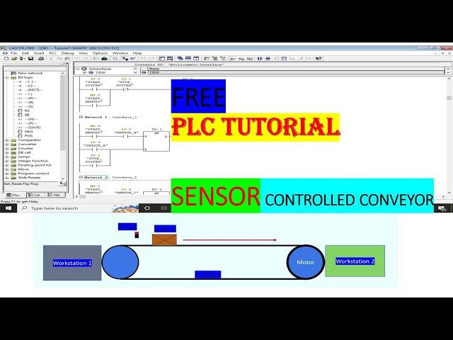PLC Programming Tutorial. How to automate a conveyor with sensors. siemens Ladder logic. Pulse timer