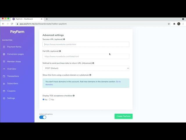 Create a payment form using PayForm