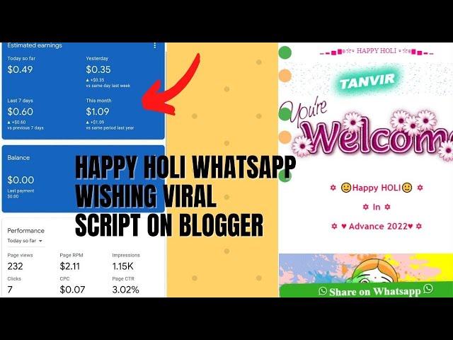 Happy Holi Whatsapp Wishing Viral Script on Blogger || How To Make Wishing Script in Blogger