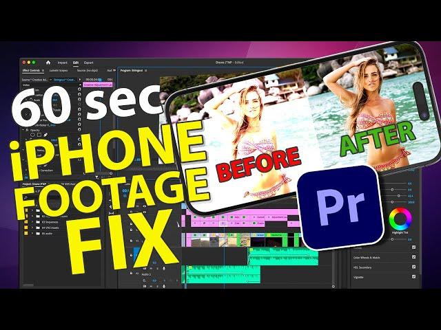 Premiere Pro - 60 Sec FIX for iPhone Footage Looking Washed Out or Overexposed